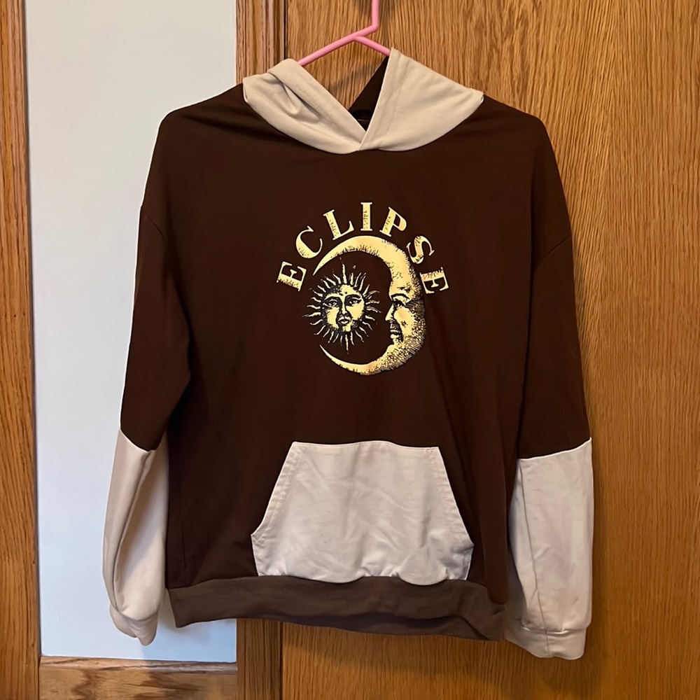 SHEIN- cream and brown hoodie. Size M